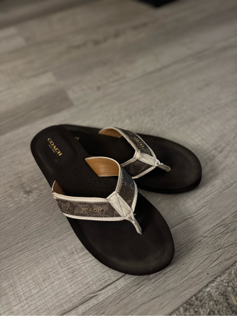 Vintage Coach Metallic gold and brown Thong Sandals with White Trim